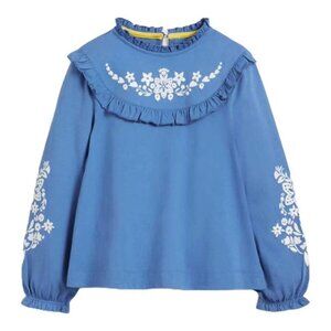 Mini Boden Frilly Knit Top with Embroidered Flowers, Sz 6-7, NWOT